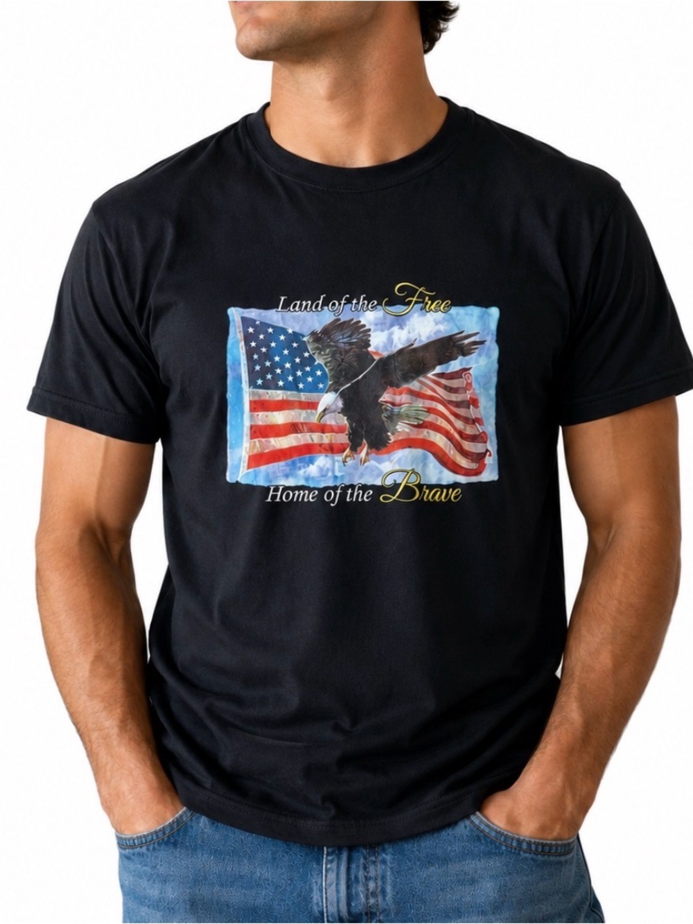 NEW Men's Black Patriotic Eagle Graphic Tee - Land of the Free Dri-Fit SZ LG